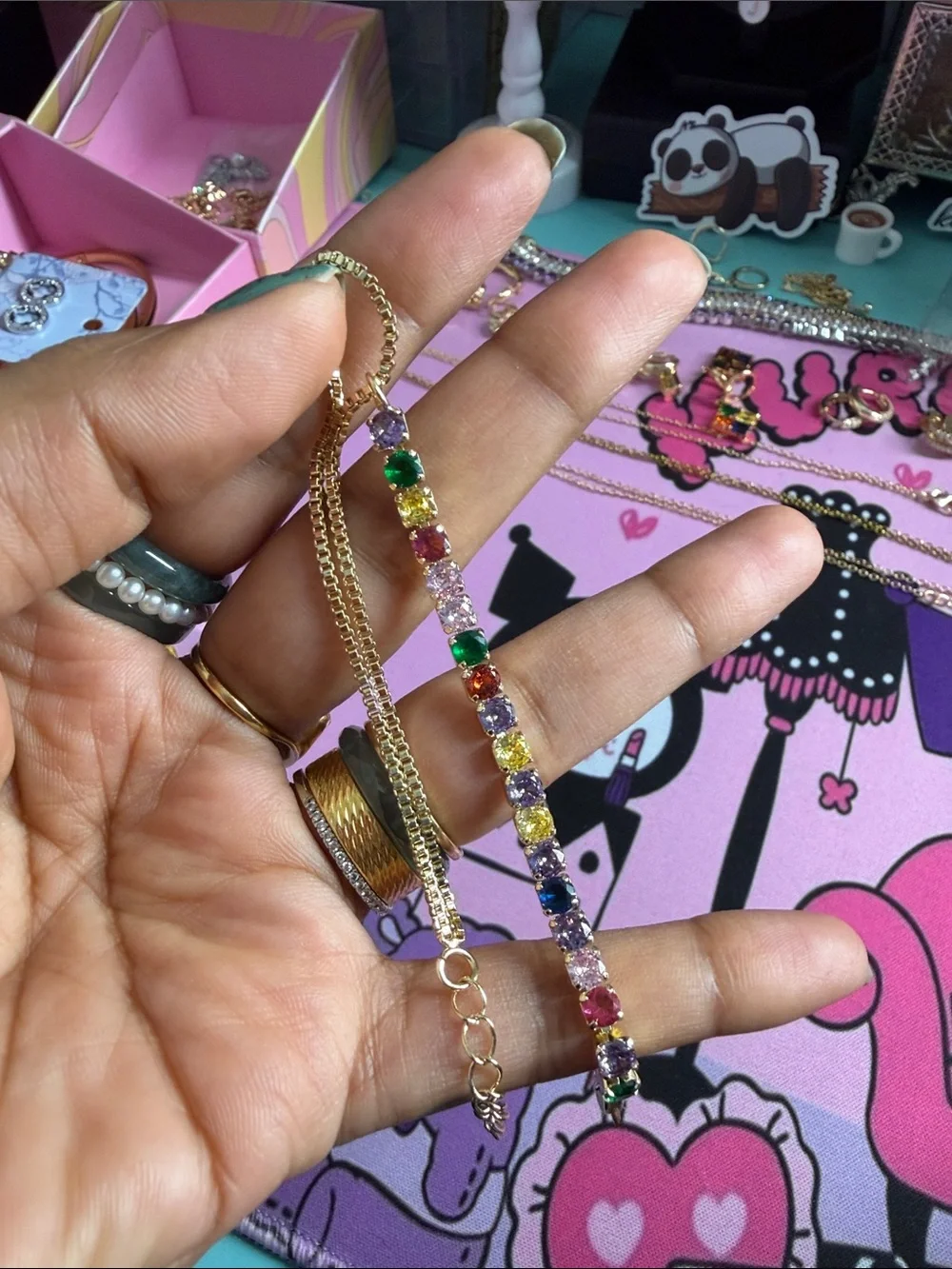 Gold Multicolor Crystal Tennis Bracelet - Women Jewelry